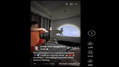 Shadow puppet artist Philip Jose Panganiban Galit performing Michael Jackson’s “Smooth Criminal” with creative hand silhouettes.