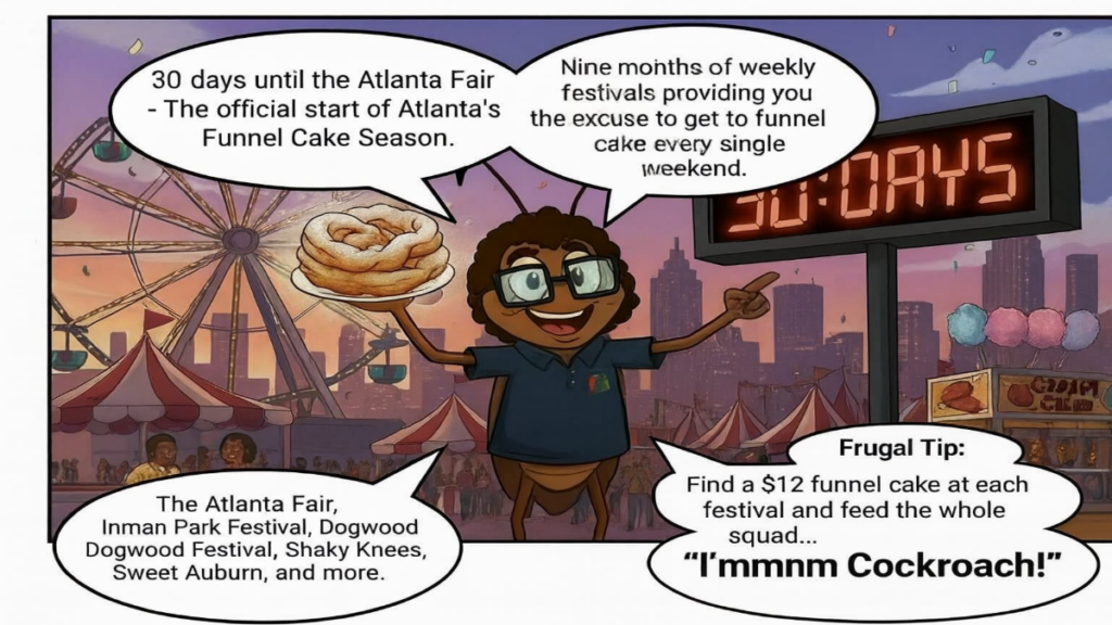 Cockroach, The Frugal Snack Advisor advising 30 days until Atlanta's Festival Season