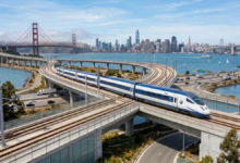 An imagined AI depiction of California high speed rail