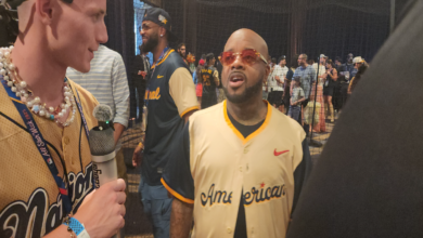 Jermaine dupri being interviewed by the press at the 2025 mlb all-star game in Atlanta