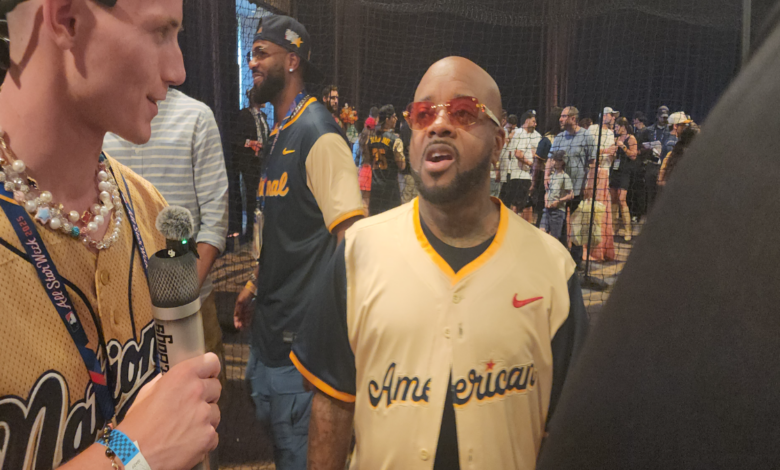 Jermaine dupri being interviewed by the press at the 2025 mlb all-star game in Atlanta