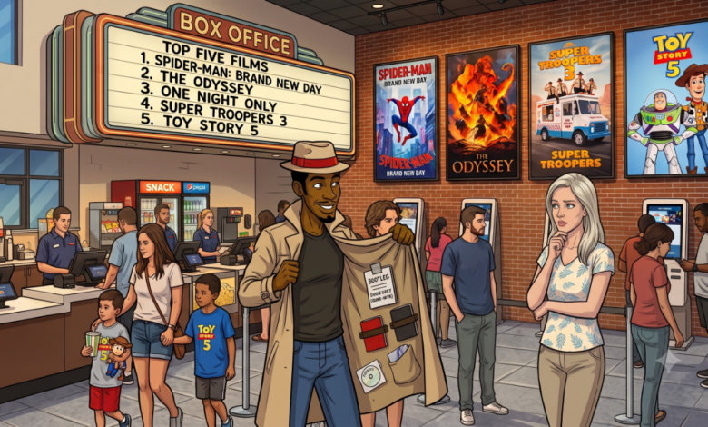 Bootz trying to sell bootlegs at the theater.