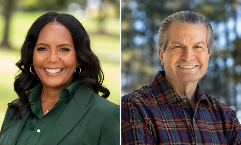 Side-by-side portraits of Georgia gubernatorial candidates Keisha Lance Bottoms and Rick Jackson.