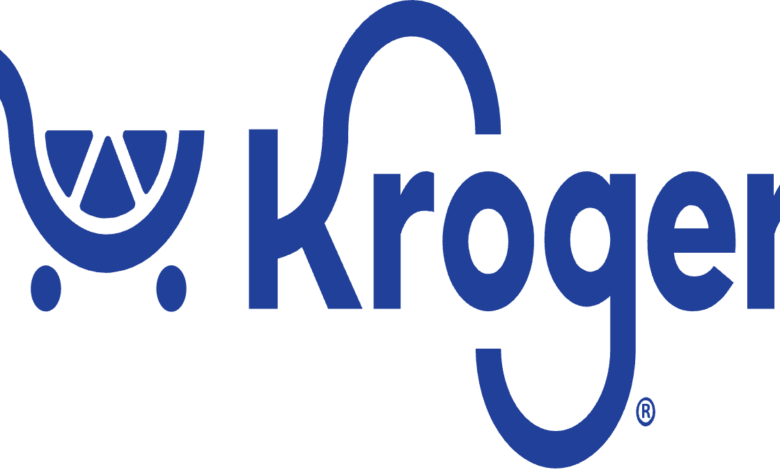 Kroger supermarket storefront as the grocery giant announces plans to eliminate 3,000 corporate jobs while expanding artificial intelligence and robotics.