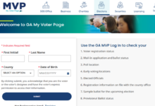 Screenshot of Georgia’s My Voter Page showing the voter login form and options to check registration status, polling places and sample ballots.