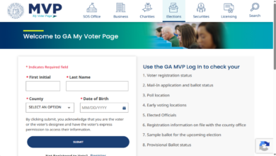 Screenshot of Georgia’s My Voter Page showing the voter login form and options to check registration status, polling places and sample ballots.